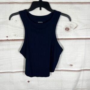 Wild Fable Ribbed Crop Tank Top Womens XXL Blue Solid Sleeveless Basic High Neck